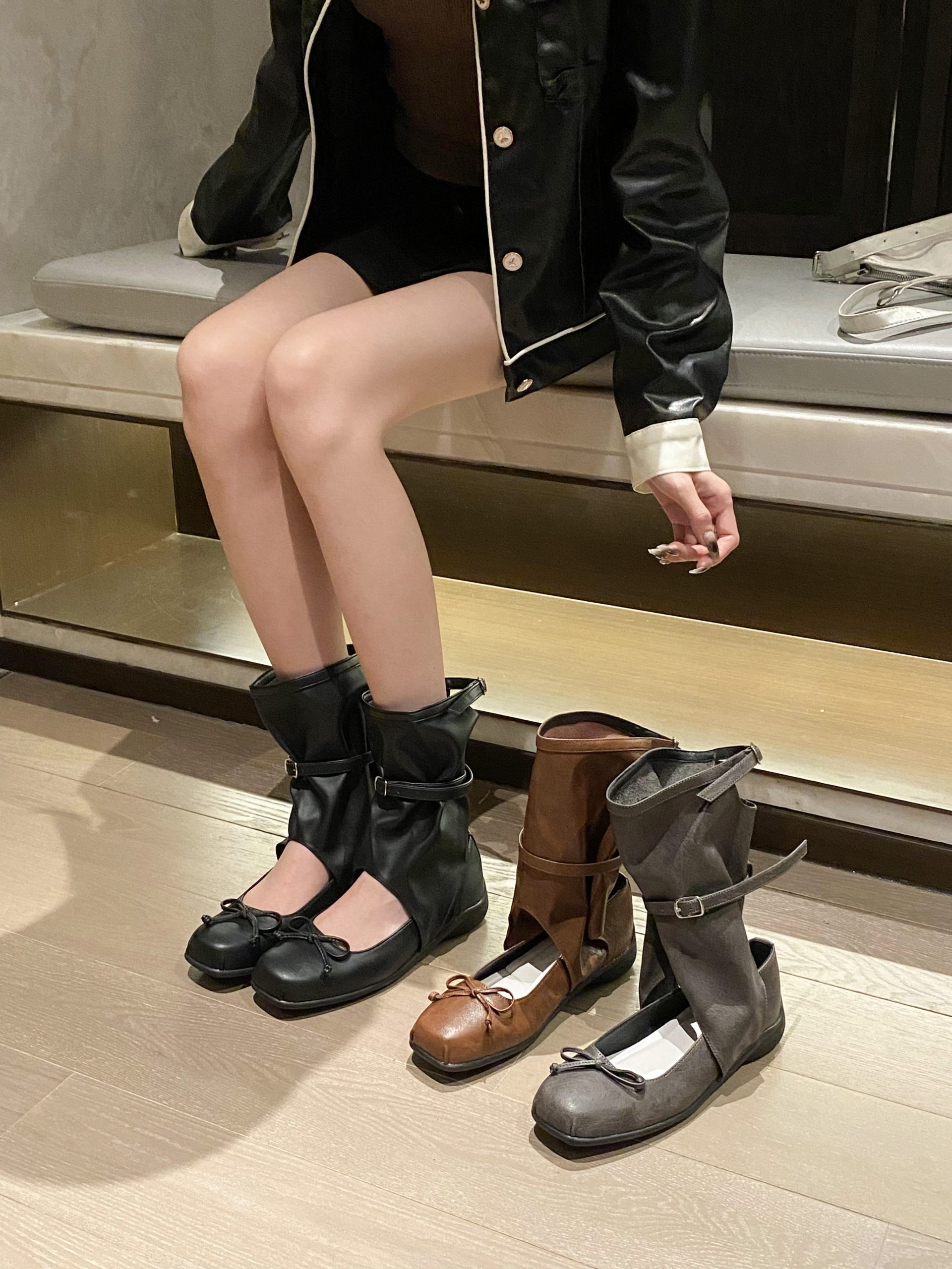 Korean Minimalist Design Summer Boots for Women 2024 New Bow Ballet Pleated Stacked Mid-Calf Boots