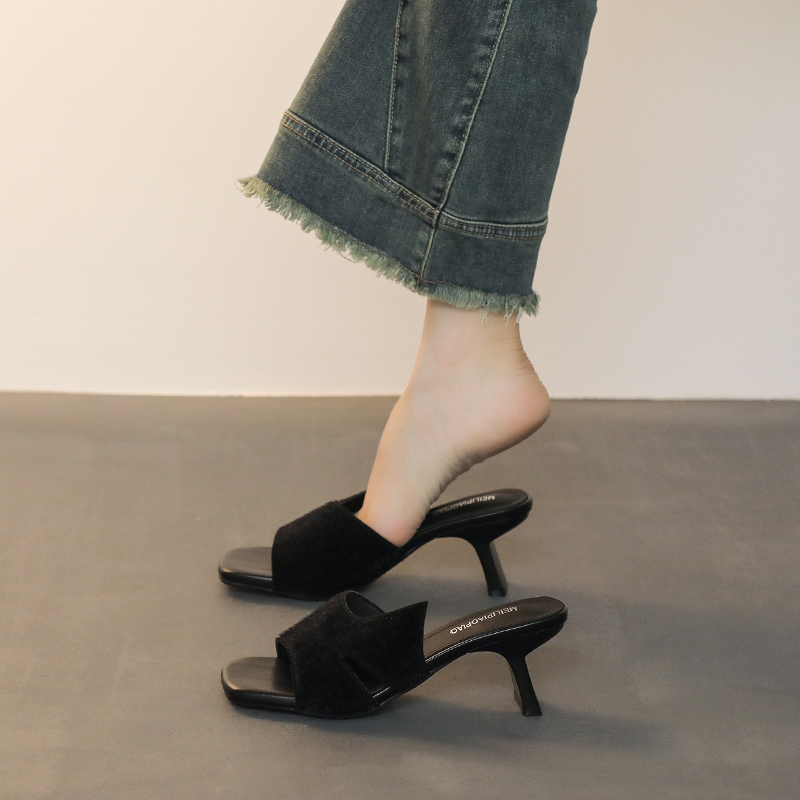Soft Leather Zebra Print Furry Open Toe Slippers for Women Fashion Flat Sandals - Image 2