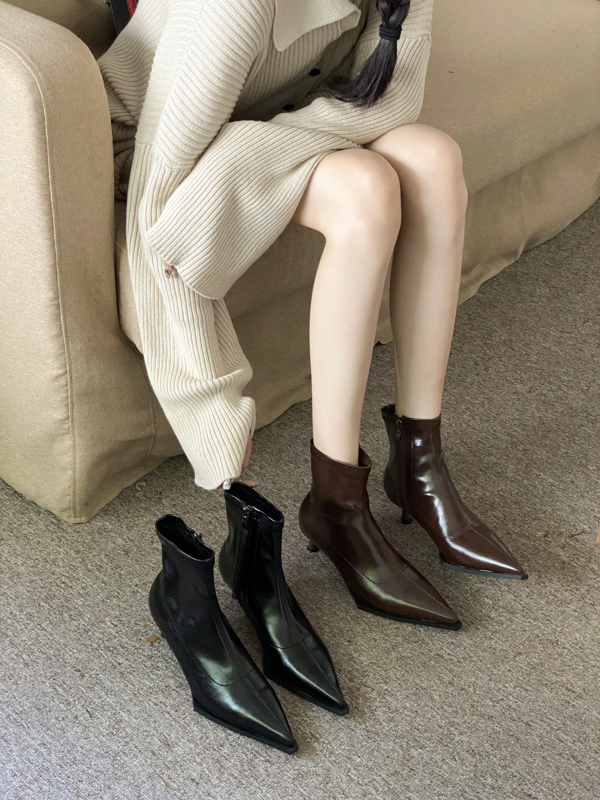 Stretchy Slim Fit Ankle Boots for Women Pointed Toe Bare Boots Autumn Winter Fashion French Style Minimalist Versatile Thin High Heel Short Boots