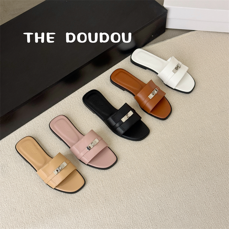 Women's Flat Slippers 2025 Summer New Lock Design Roman Sandals Fairy Style One-Band